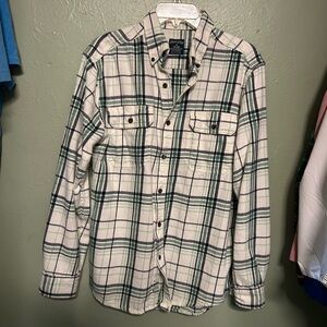 Faded Glory Men's Casual Flannel Shirt - Cream and Green